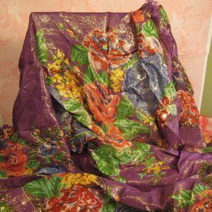 100% Rayon Made in India Metallic Floral Scarf